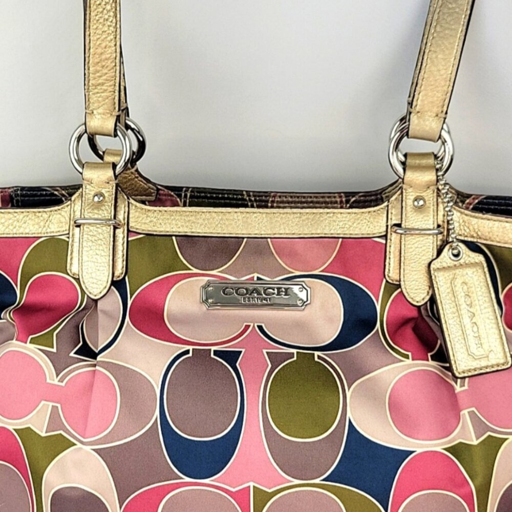 COACH MULTICOLOR OP ART SCARF TOTE SHOULDER BAG